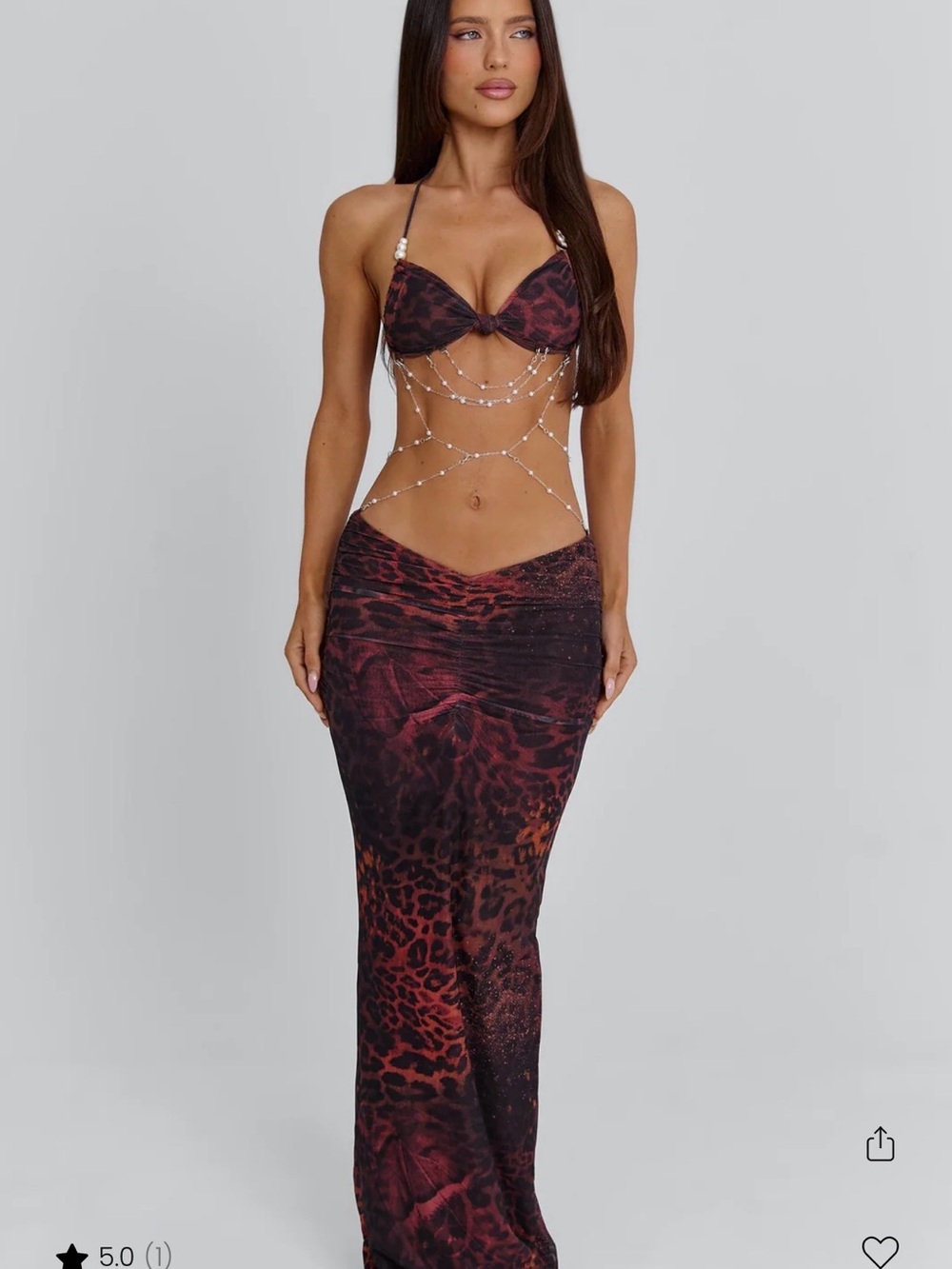 Red Leopard Print Mesh Bandeau & Maxi Skirt Set